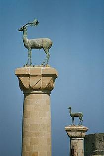 Bronze deer statues in Mandraki harbor, Rhodes